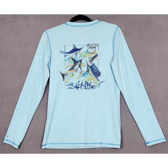 SALT LIFE Billfish Slam T-Shirt Mens Medium Blue Long Sleeve Sail Beach Fishing - Picture 2 of 16